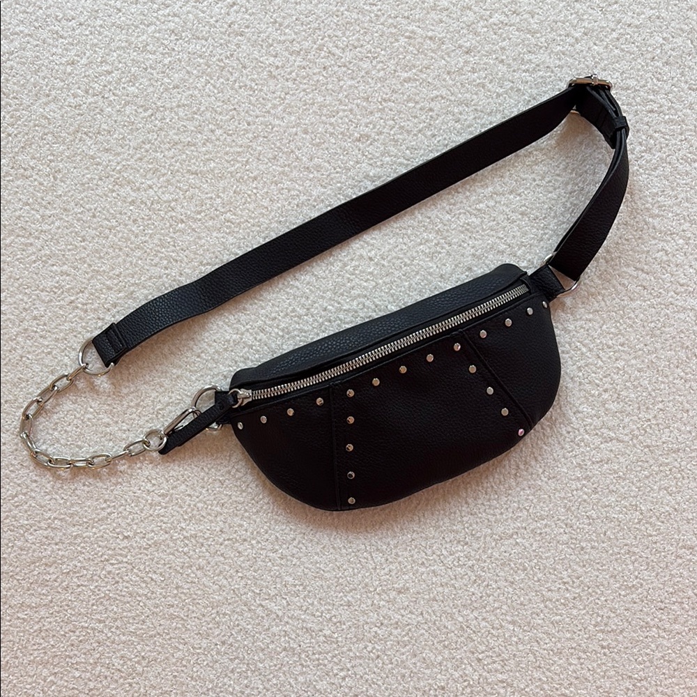 Faux Leather Black Studded Crossbody Bag